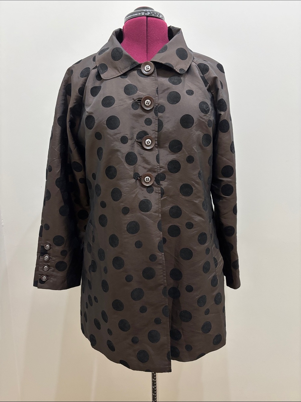 Women's Brown Polka Dot Trench Coat - Button Front